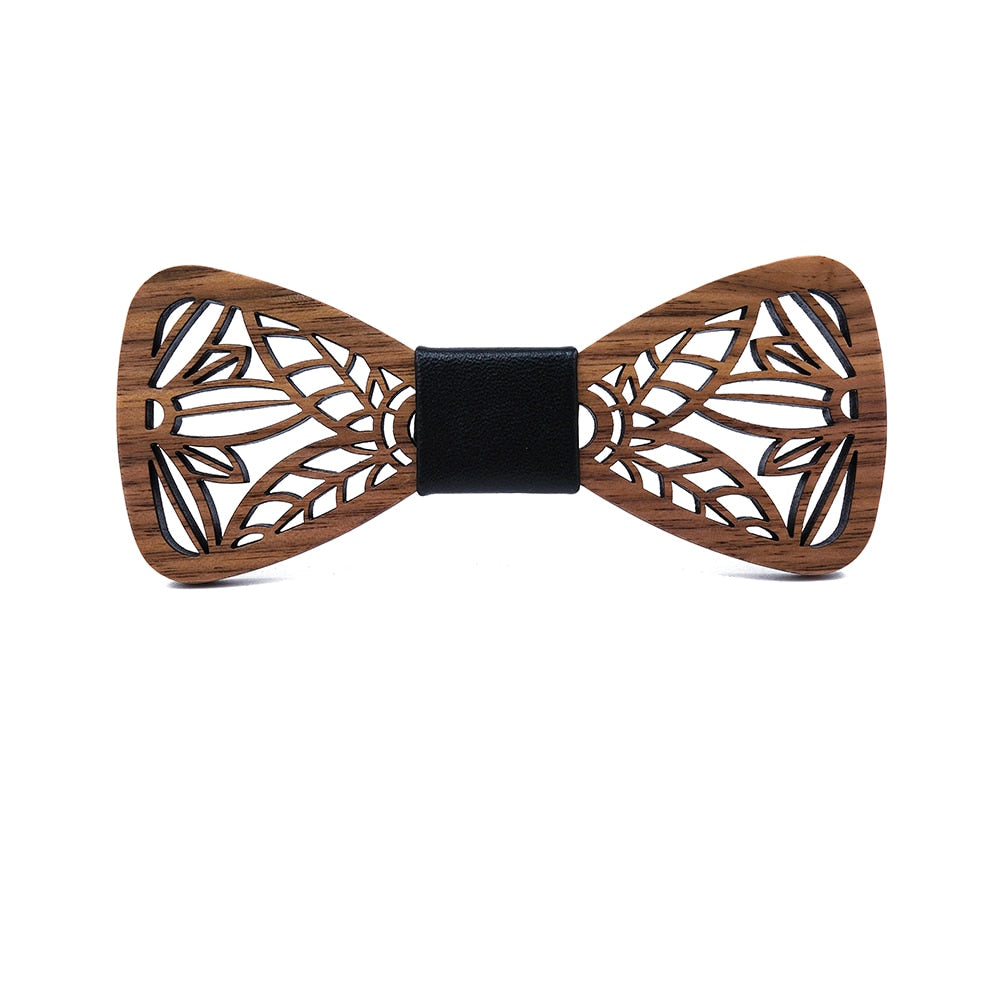 Men's Carved Flowers Wooden Bow Tie