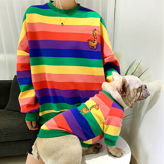 Warm Colorful Striped Owner and Pet Matching Shirt Set