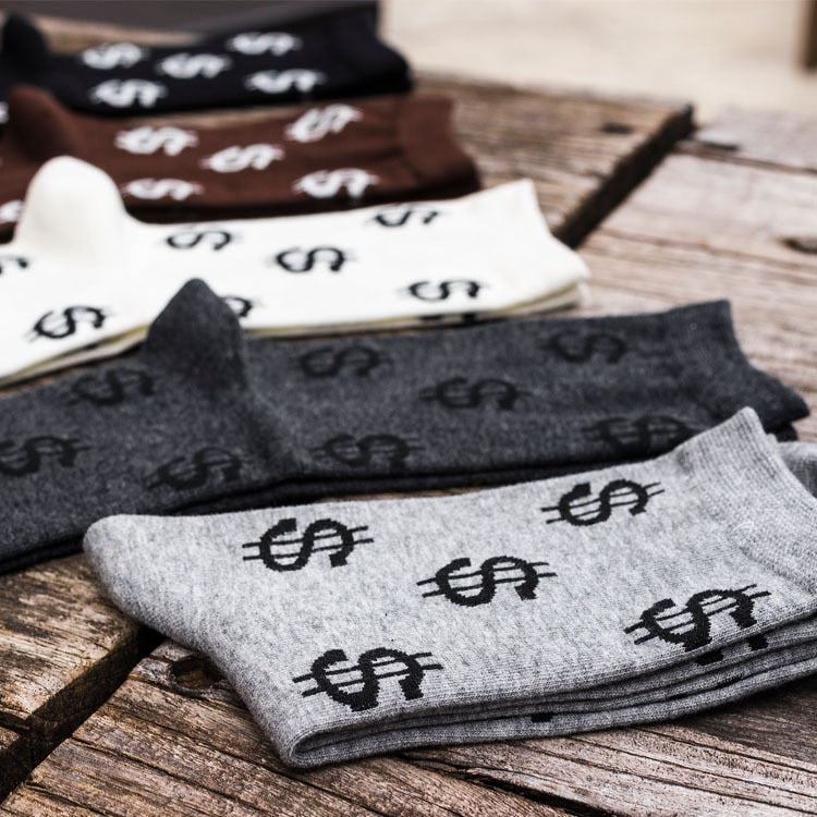 Men's Casual Cotton Socks with Money Themed Pattern