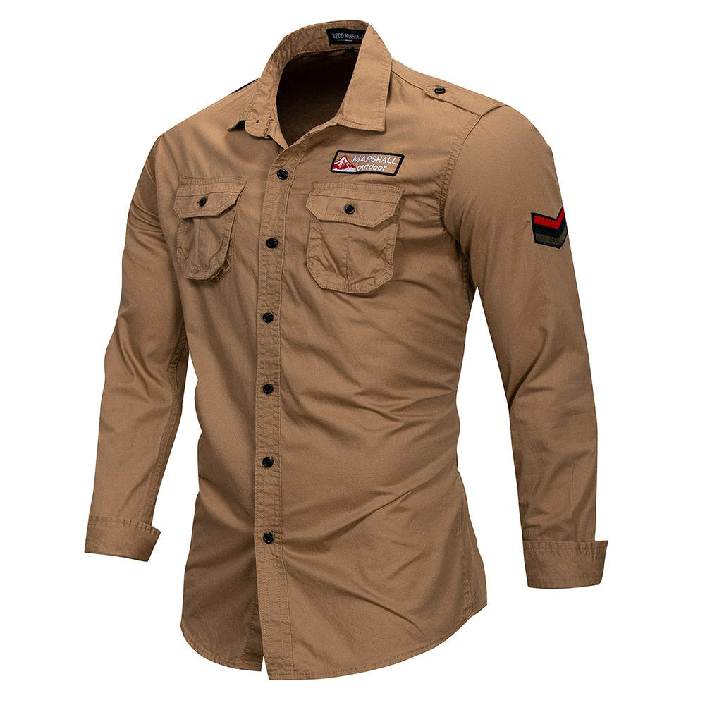 Men's Cotton Military Shirt with Embroidery