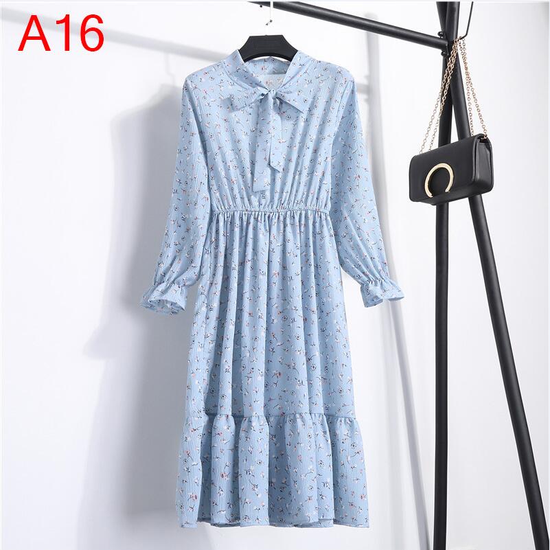 Midi Chiffon Women's Dress with Long Sleeves