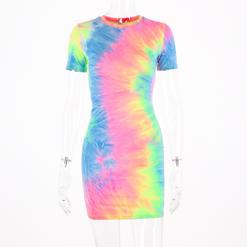 Rainbow Neon Tye Dye Mini Dress for Women