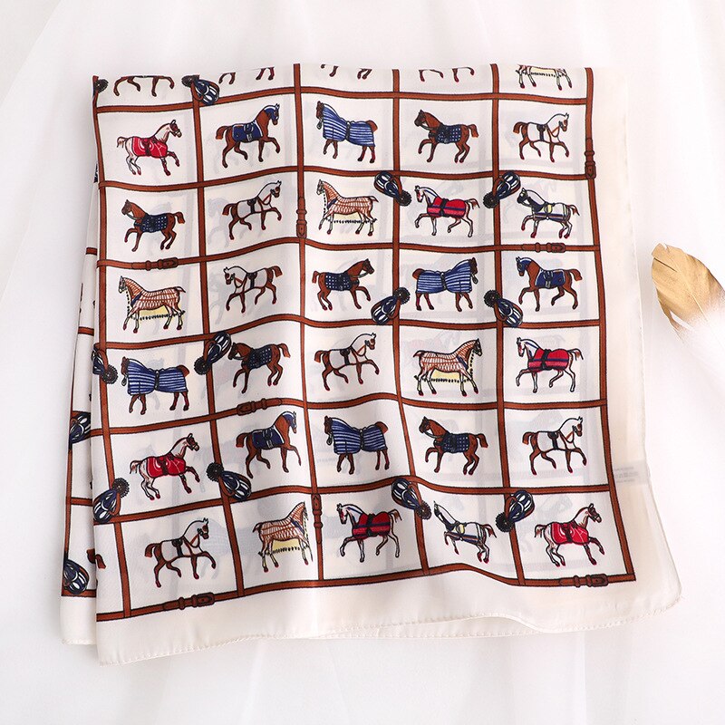 Luxurious Women's Silk Scarf with Horse Print