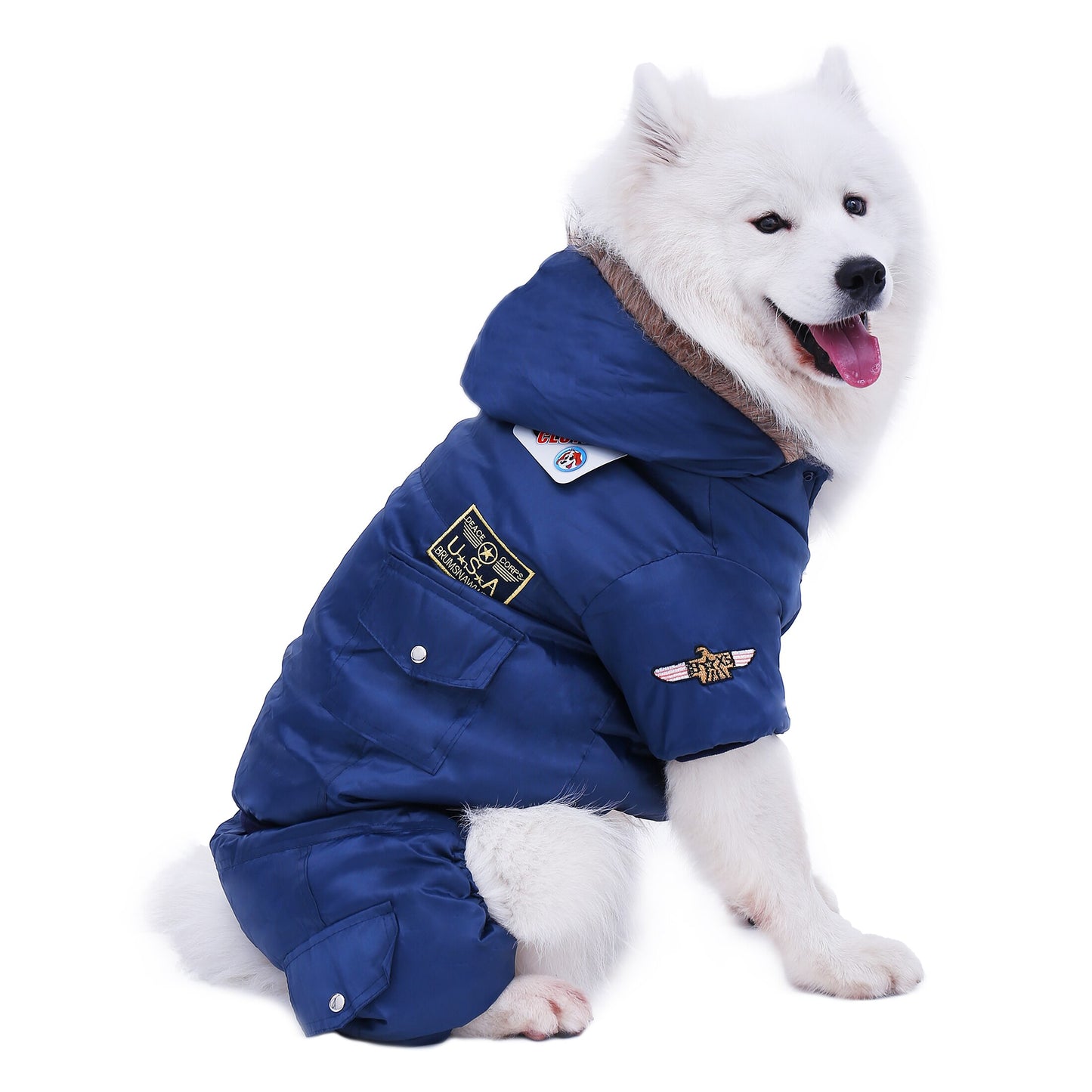 Warm Winter Large Dog Jumpsuit with Pockets