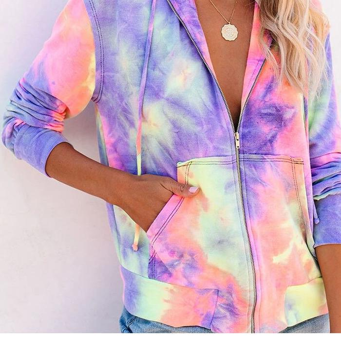 Tie-dye Zipper Hoodie for Women