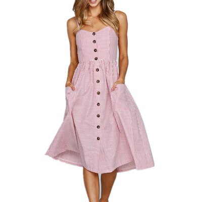 Button Down Women's Midi Dress with Pockets