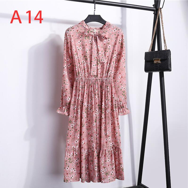 Midi Chiffon Women's Dress with Long Sleeves