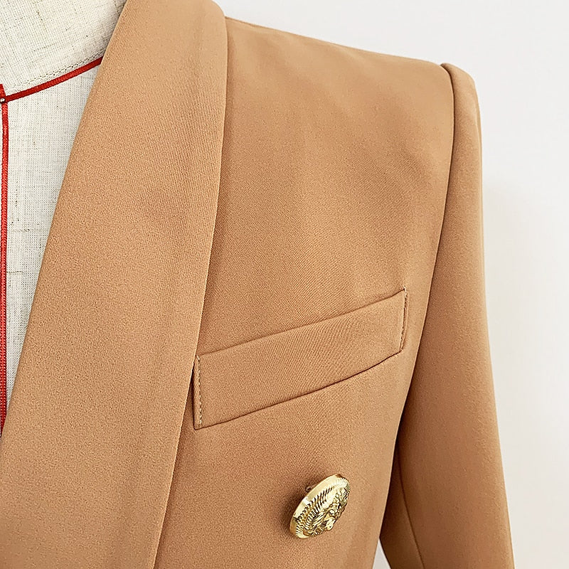 Beige Women's Blazer with Gold Buttons