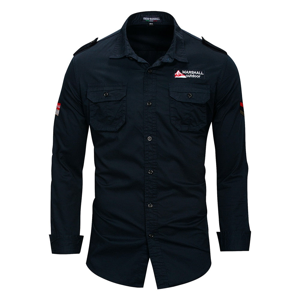 Men's Cotton Military Shirt with Embroidery