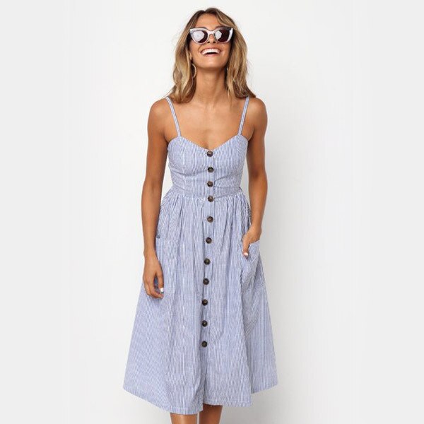 Button Down Women's Midi Dress with Pockets