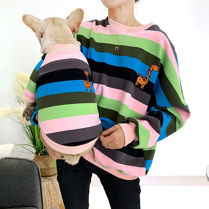 Warm Colorful Striped Owner and Pet Matching Shirt Set