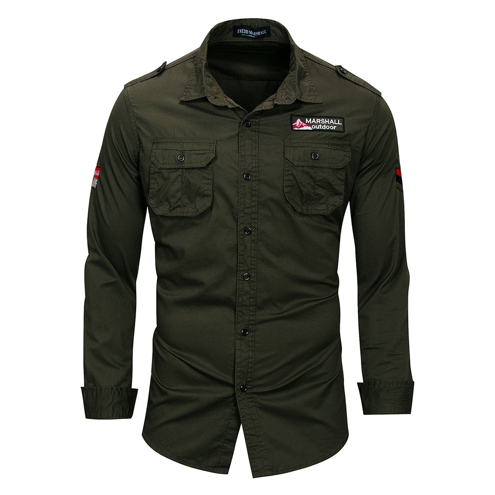 Men's Cotton Military Shirt with Embroidery