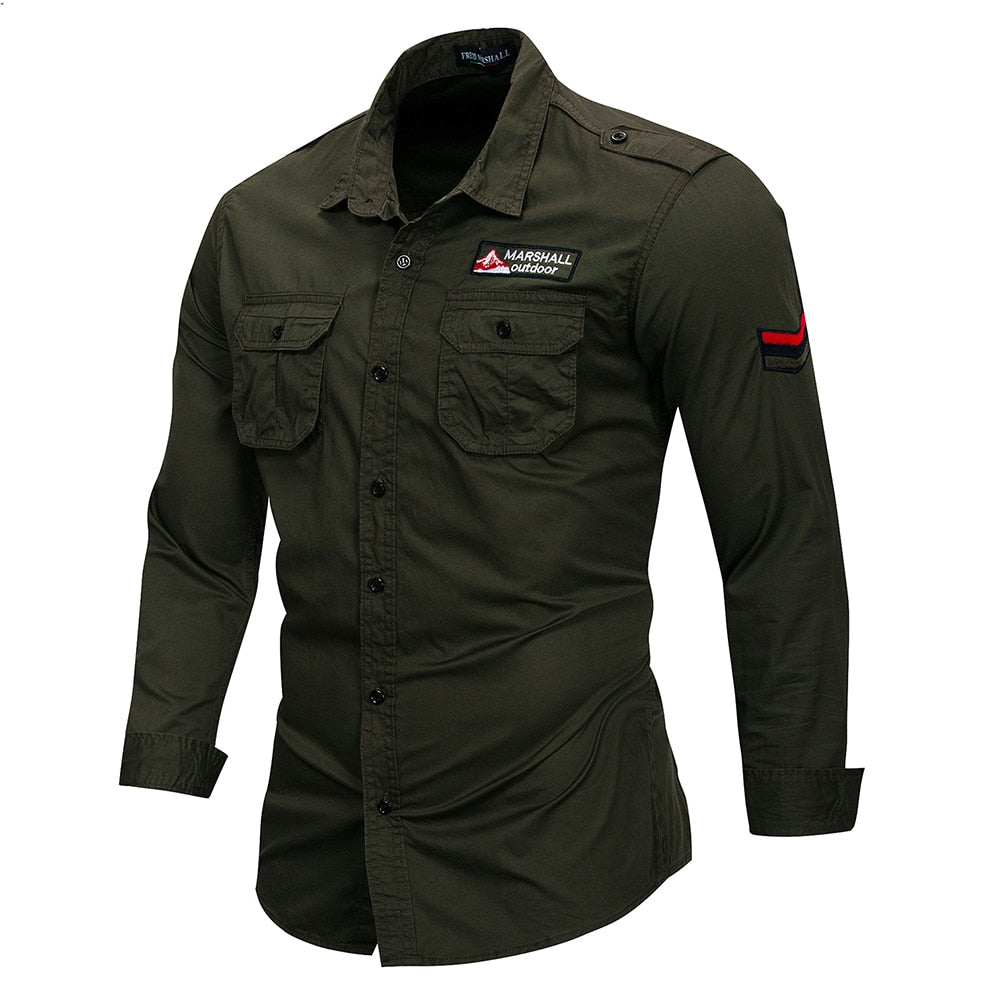 Men's Cotton Military Shirt with Embroidery