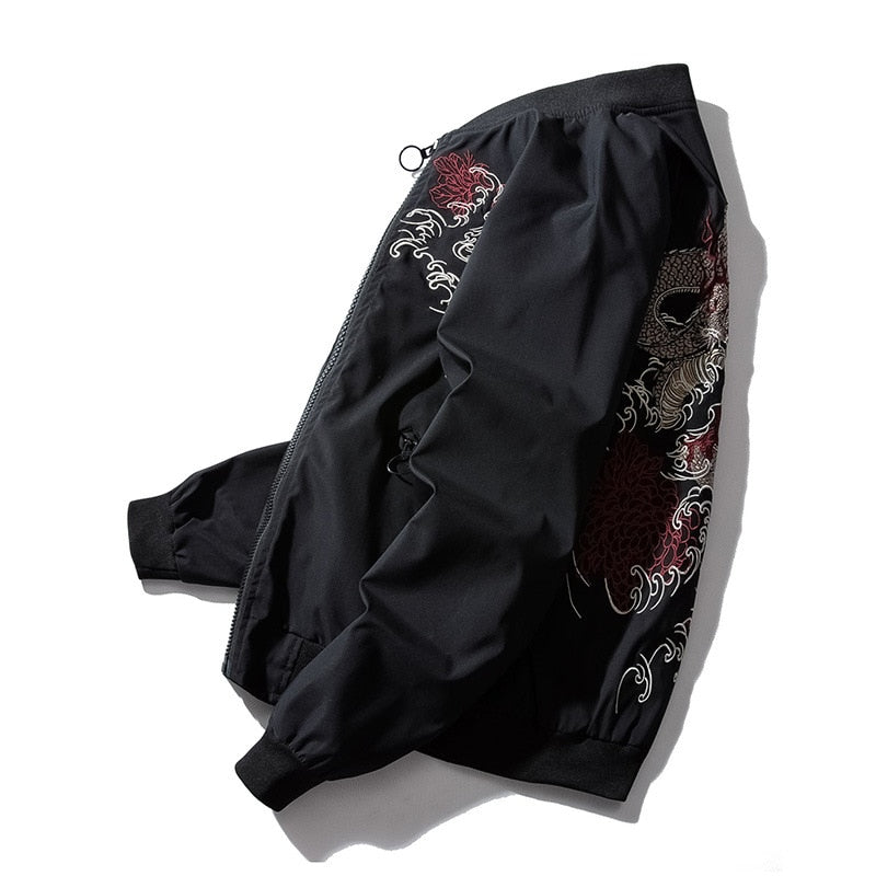 Men's Bomber Jacket with Chinese Dragon Embroidery