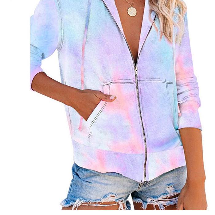 Tie-dye Zipper Hoodie for Women