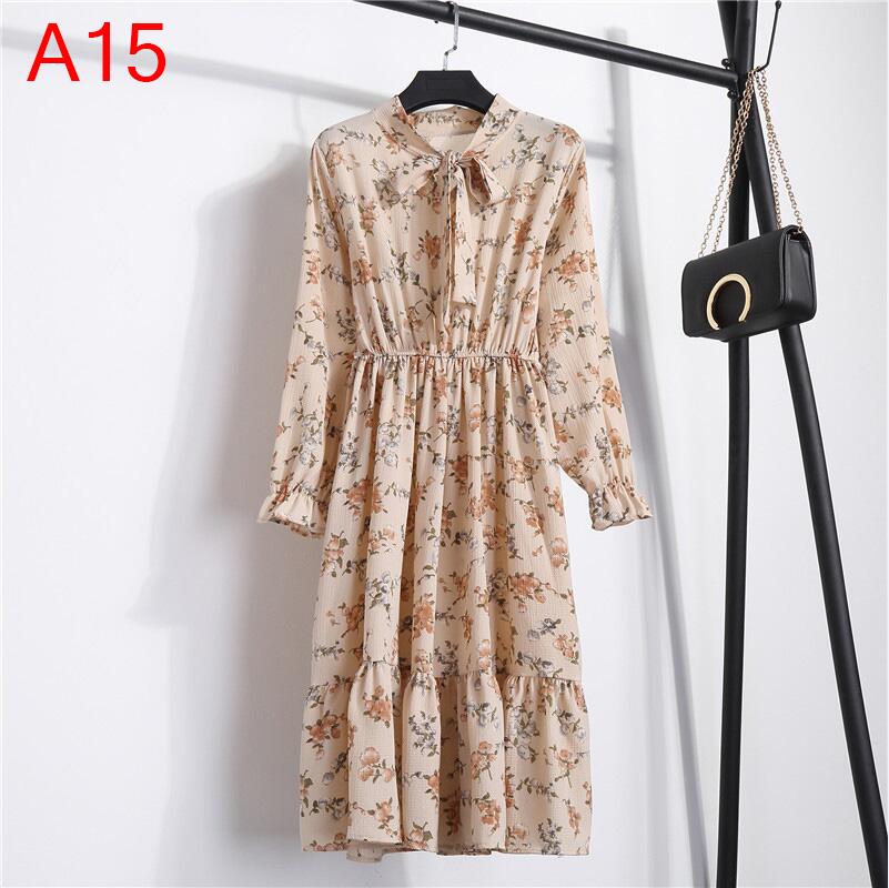 Midi Chiffon Women's Dress with Long Sleeves