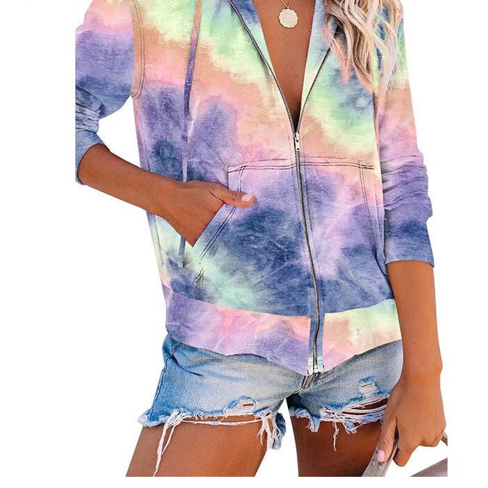 Tie-dye Zipper Hoodie for Women