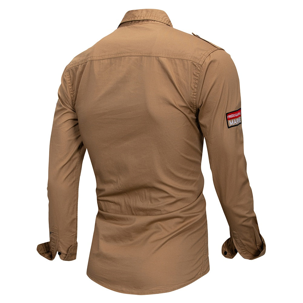 Men's Cotton Military Shirt with Embroidery