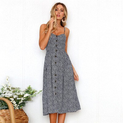 Button Down Women's Midi Dress with Pockets