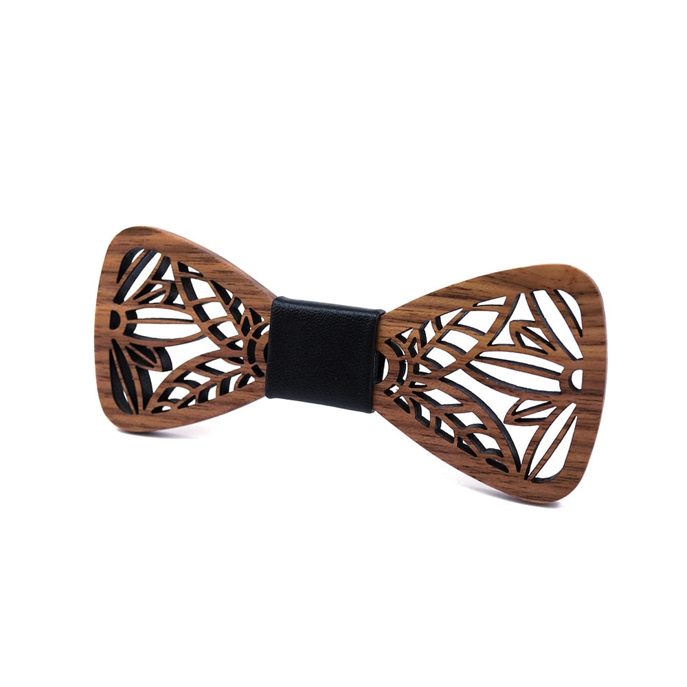 Men's Carved Flowers Wooden Bow Tie