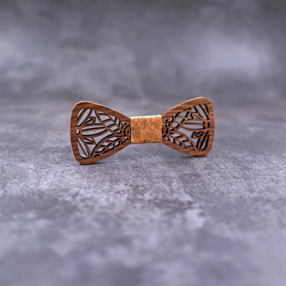 Men's Carved Flowers Wooden Bow Tie