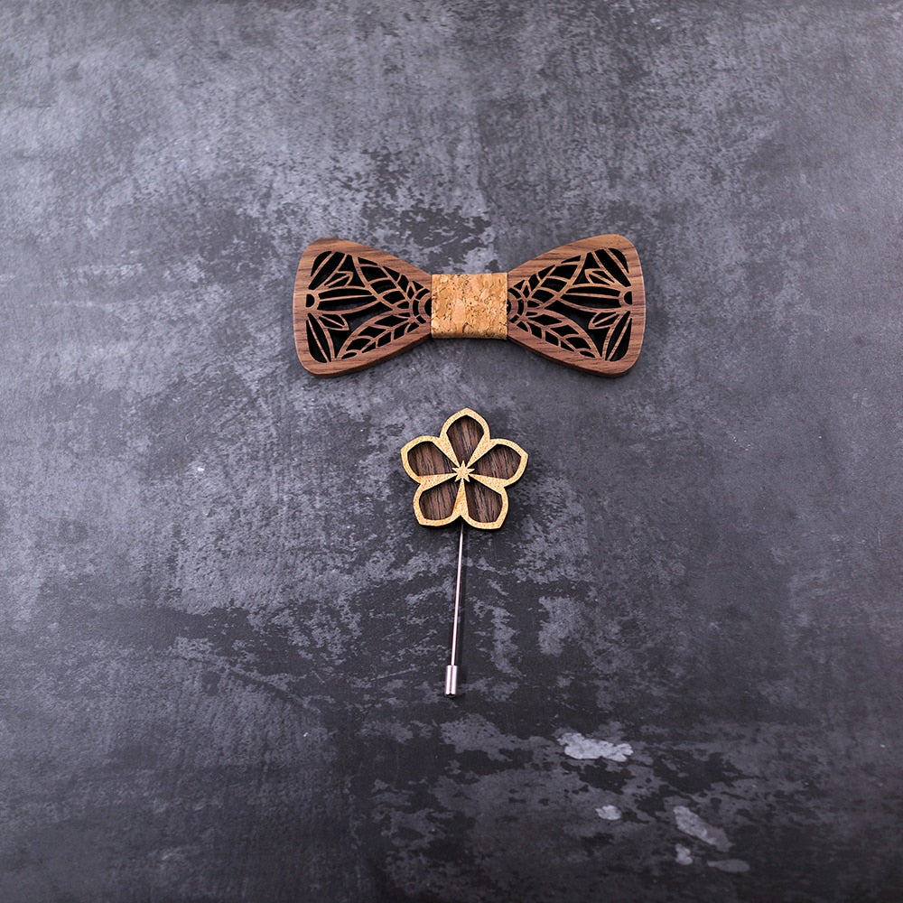 Men's Carved Flowers Wooden Bow Tie