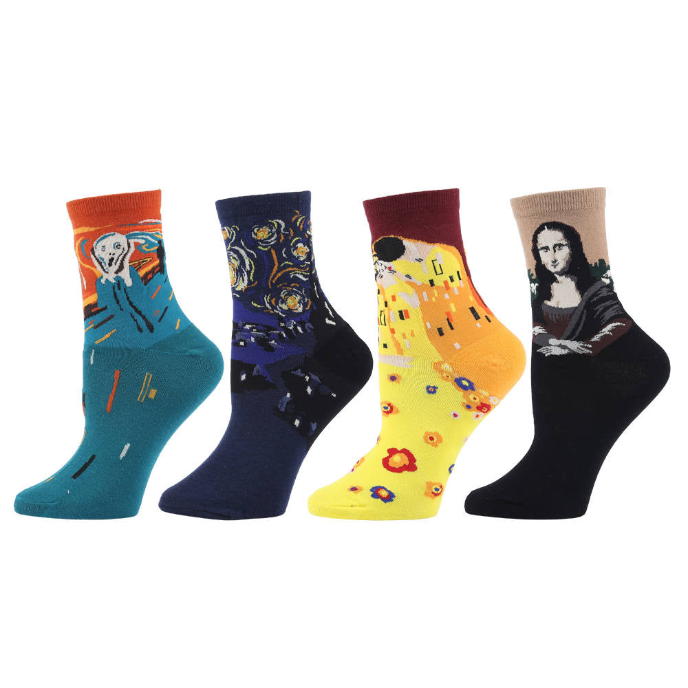 Oil Painting Designed Socks 4 Pairs Set