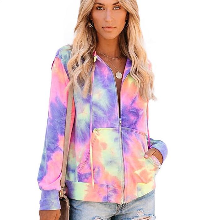 Tie-dye Zipper Hoodie for Women