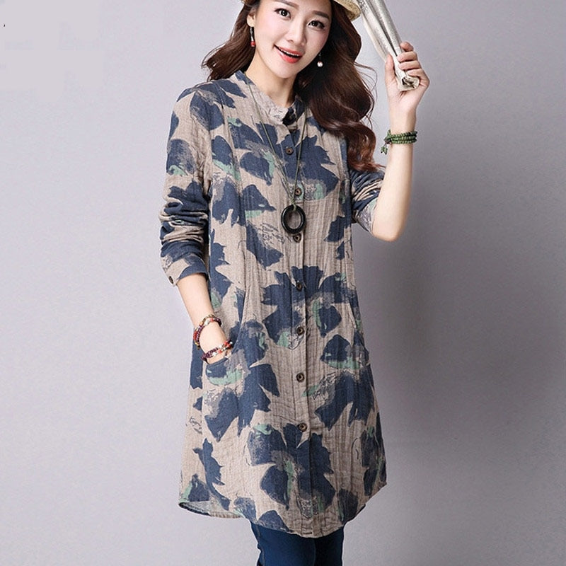 Women's Fashion Floral Printed Long Shirt