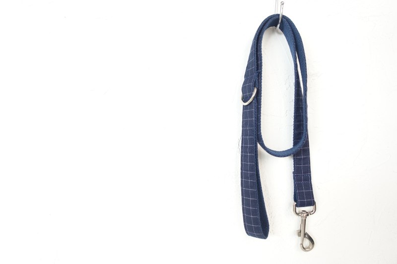 Blue Plaid Dog Collar and Leash Set