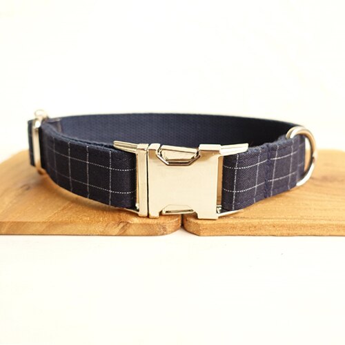 Blue Plaid Dog Collar and Leash Set