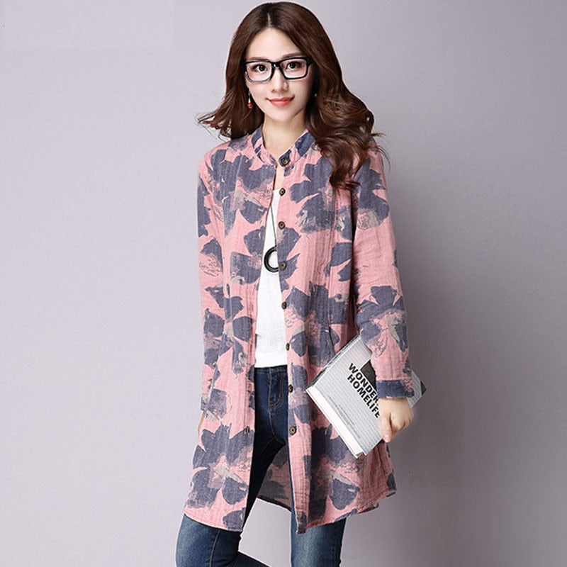 Women's Fashion Floral Printed Long Shirt