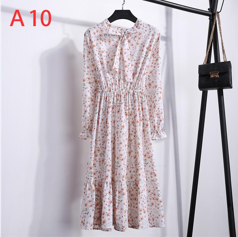 Midi Chiffon Women's Dress with Long Sleeves