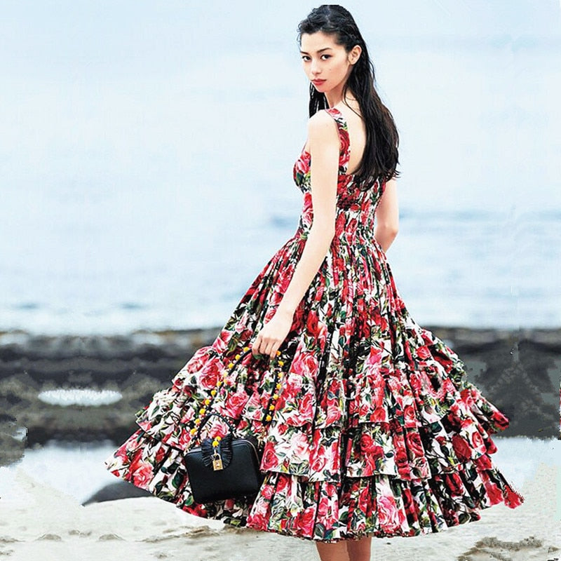 Floral Printed Ball Gown Dress