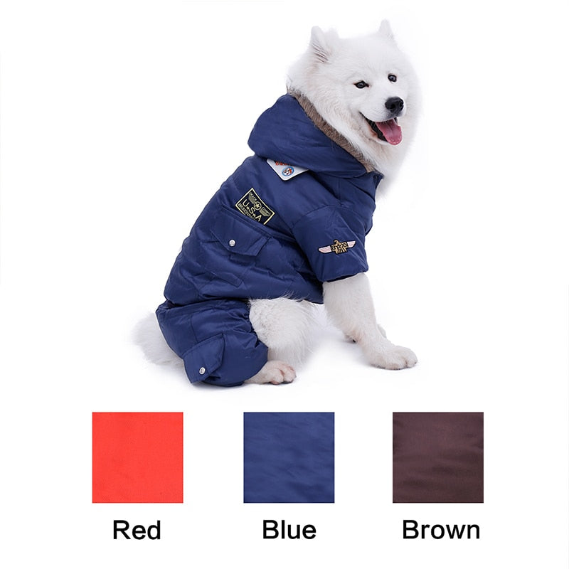 Warm Winter Large Dog Jumpsuit with Pockets