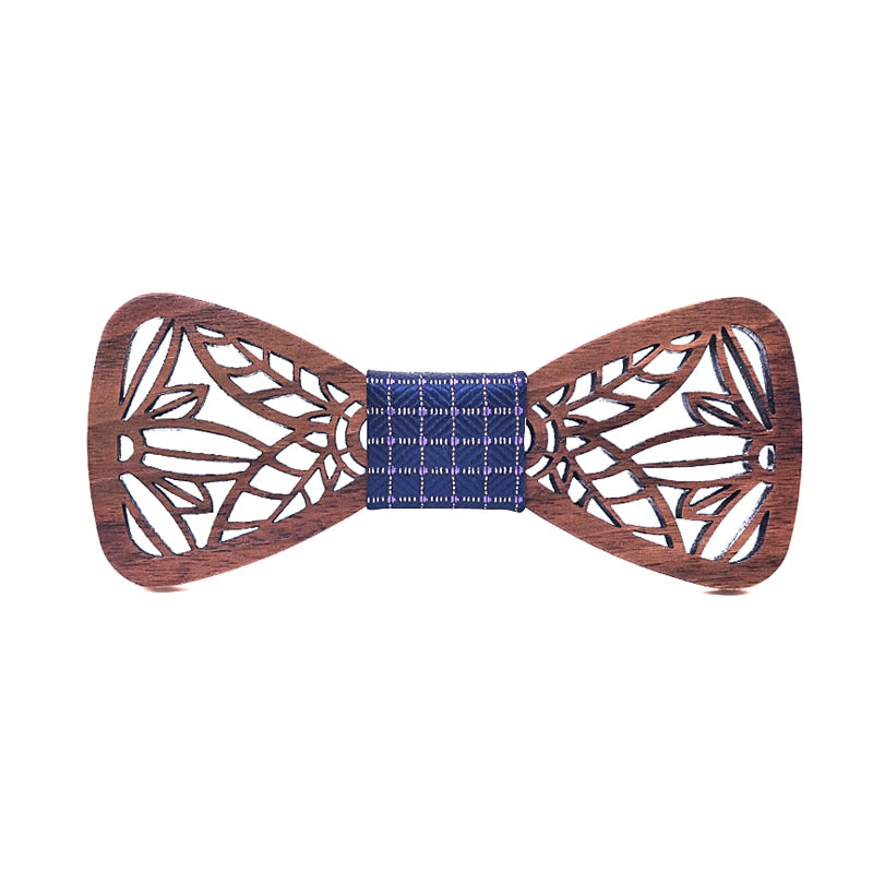 Men's Carved Flowers Wooden Bow Tie