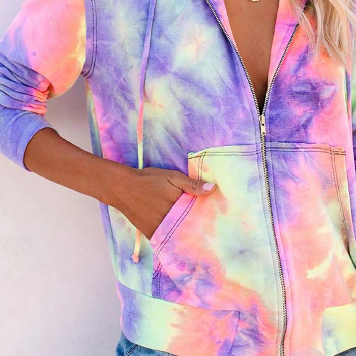 Tie-dye Zipper Hoodie for Women