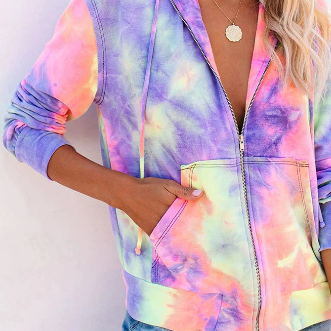 Tie-dye Zipper Hoodie for Women