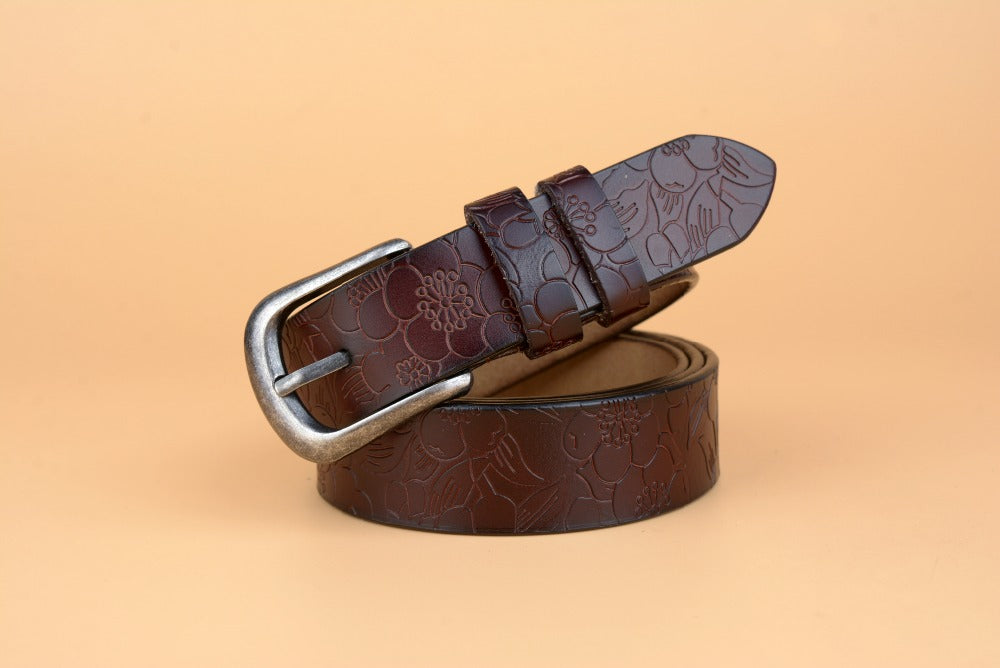 Vintage Floral Genuine Leather Women's Belt