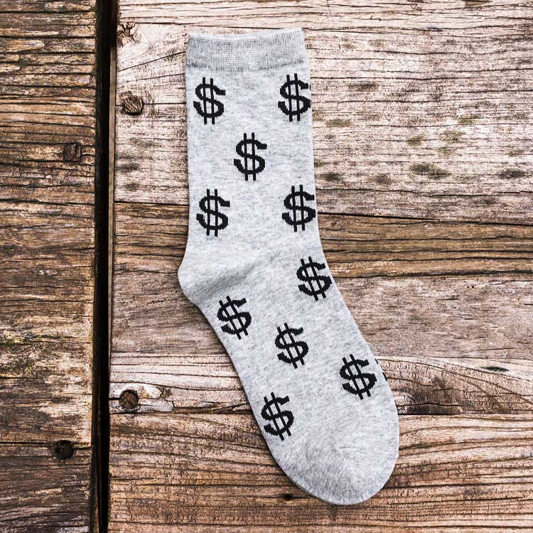 Men's Casual Cotton Socks with Money Themed Pattern