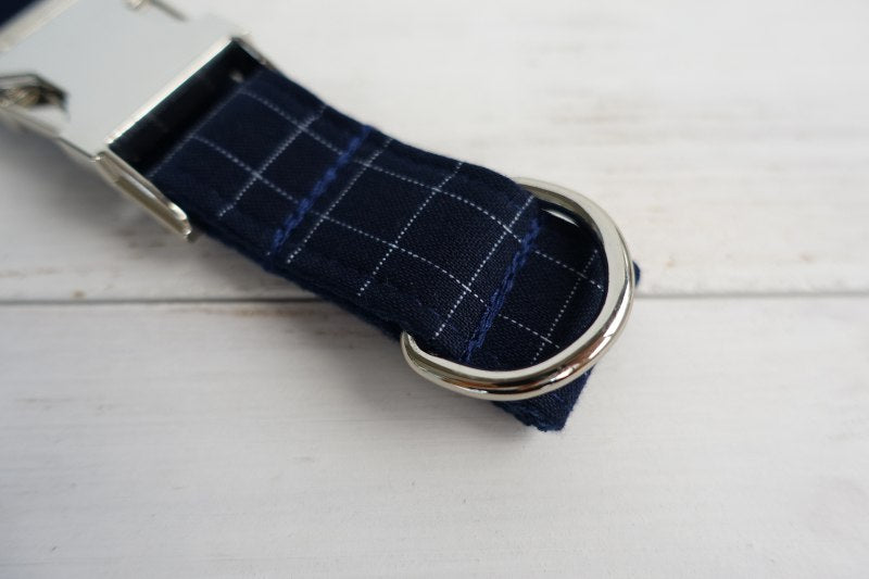 Blue Plaid Dog Collar and Leash Set