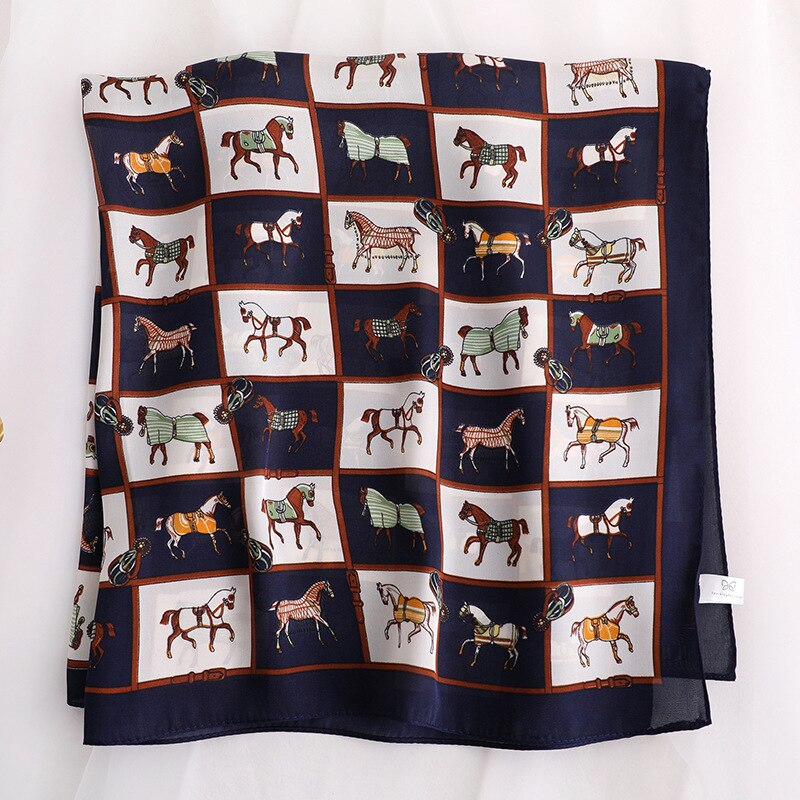 Luxurious Women's Silk Scarf with Horse Print