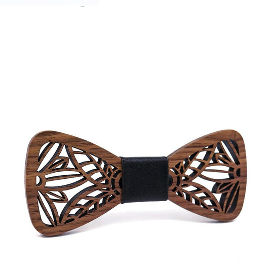 Men's Carved Flowers Wooden Bow Tie